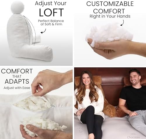 Husband Pillow XXL The Original for Adults - 30" Tall Backrest for Sitting Up in Bed - Firm Support Reading & Bed Rest Pillows for Adults, Neck Roll, Removable Cover - TV - Chocolate - Image 2