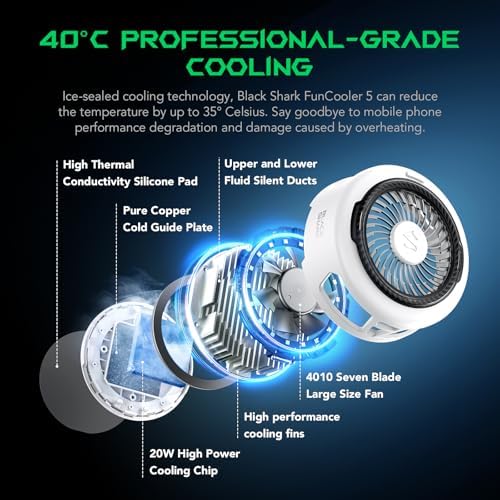 Black Shark FunCooler 5 Magnetic Cell Phone Cooler for Gaming, Portable Mobile Phone Cooling Fan with RGB Light, Cellphone Radiator for iPhone Magnetic Series/Android/Tablet/iPad (White) - Image 2