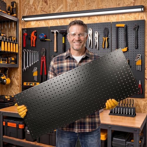 4 Pcs Metal Pegboard Panels 16x33in, Black Peg board Wall Organizer - Image 2