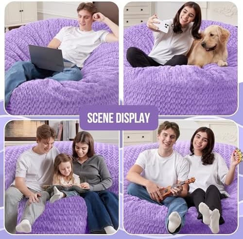 6FT Bean Bag Chair,Giant Bean Bag Chairs for Adults,Big Bean Bags with Memory Foam Filled, Large Beanbag Chairs with Chevron Plush Cover-Purple - Image 3