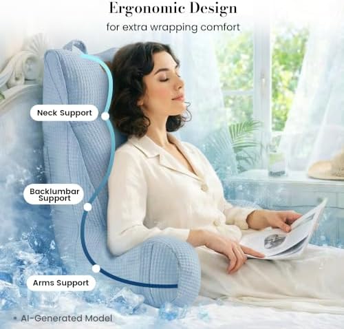 Adjustable Firmness Waffle Support Cooling Reading Pillow, Sky Blue, 29" - Image 4