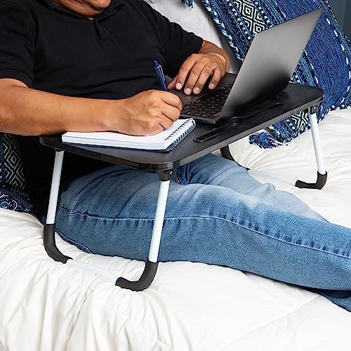 Mind Reader Lap Desk Laptop Stand with Folding Legs, Portable Bed Tray Table for Laptop, Breakfast, Reading, Crafts, MDF, Black - Image 2