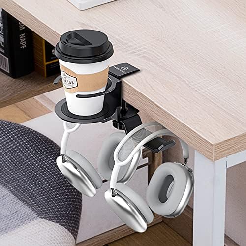 Headphone Stand, 2 in 1 PC Gaming Headset Stand Cup Holder, with Cable Organizer, 360° Adjustable & Rotating Arm Clamp Headphone Holder, Suitable for All Headphones and Drinks - Image 2