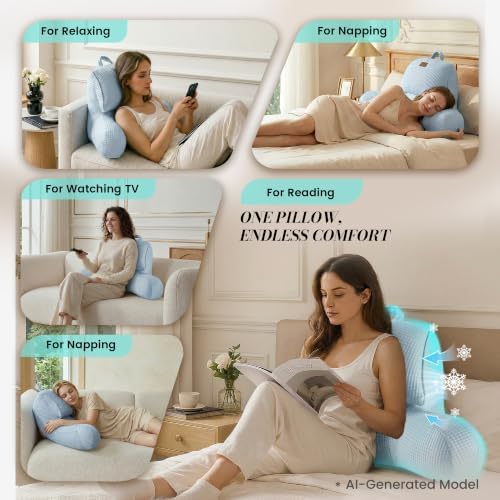 Adjustable Firmness Waffle Support Cooling Reading Pillow, Sky Blue, 17" - Image 3