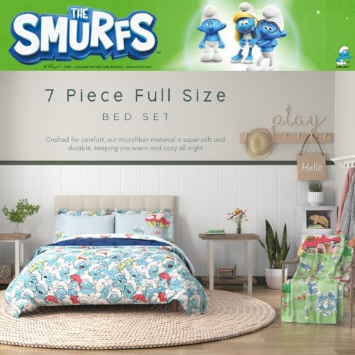The Smurfs Kids Bedding Super Soft & Cozy Reverisble Microfiber Comforter and Sheet Set with Sham, 7 Piece Full Size, (Officially Licensed Product) By Franco - Image 4