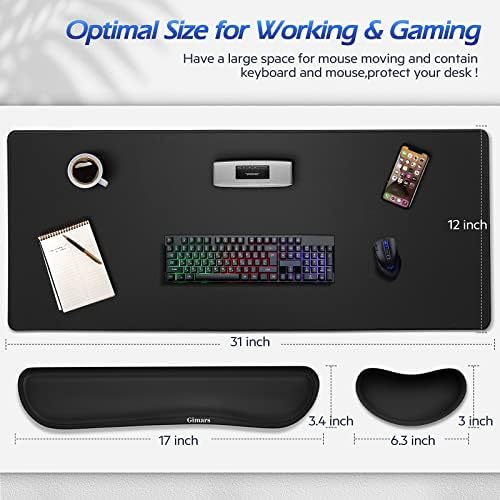 Gimars 4 in 1 Mouse Pad and Keyboard Wrist Rest Set, Large Mouse Pad with Memory Foam Wrist Support Pad for Desk with Coaster, Easy Typing Pain Relief, Gaming Office Home, 31.5x12 inch, Black - Image 3