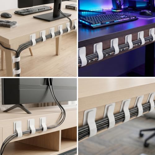 Cable Management Under Desk, 20 Pair Cord Organizer Straps White - Image 6