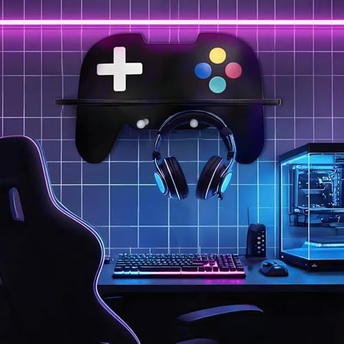 Game Room Decor, Black Gaming Floating Shelf, Game Controller Wall Shelf - Image 2