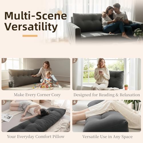 Wedge Reading Pillow Headboard Full Size, Headboard Bolster Pillow for Bed, Triangular Backrest Cushion with Removable Corduroy Cover, Darkgrey - Image 5