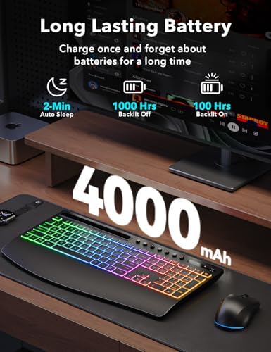 Trueque Wireless Keyboard and Mouse Combo, 4000mAh Battery, Wrist Rest - Image 2