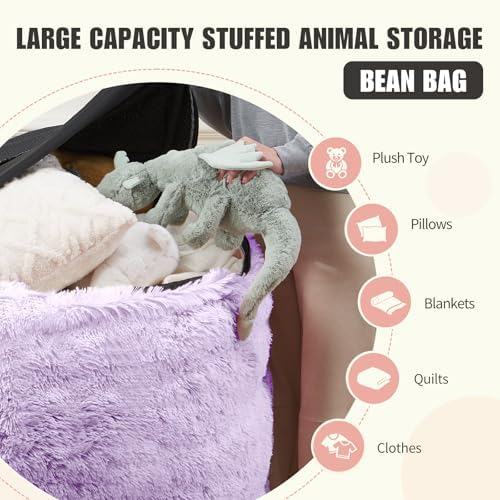 Huge Bean Bag Covers Only, Fluffy Stuffed Beanbag Chair Covers No Filler, Washable Bean Bags Cover for Adults, Stuffed Animal Bean Bag Anti-Slip, 6FT, Purple - Image 3
