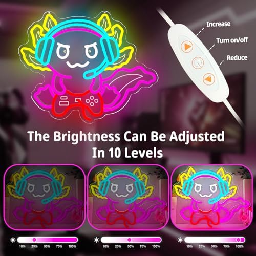 Gaming Axolotl Neon Sign Dimmable Axolotl Playing Video Games Light Up Sign Game Room Led Wall Art Gamer Room Decor Funny Axolotl Gifts for Girls Boys - Image 3