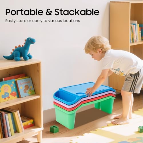 4-Pack Kids Lap Desk Trays, Portable Lightweight Plastic Laptop & Activity Trays with Storage Compartments, Non-Slip Feet & Cup Holder, Perfect for Writing, Eating, Gaming, Snacks for Boys & Girls - Image 5
