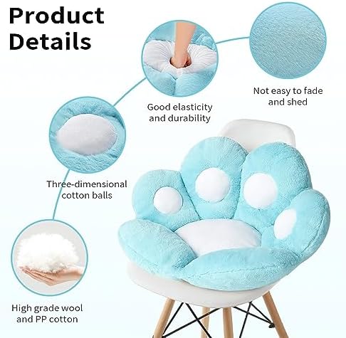 Ditucu Cat Paw Cushion Kawaii Chair Cushions 27.5 x 23.6 inch Cute Stuff Seat Pad Comfy Lazy Sofa Office Floor Pillow for Gaming Chairs Room Decor Blue - Image 5