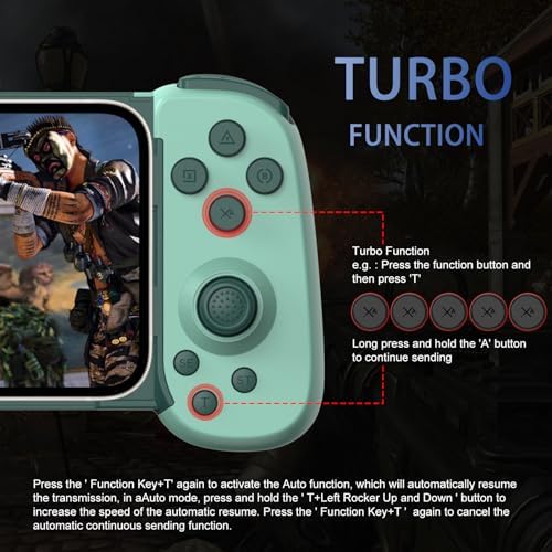 Wireless Controller for iPhone 17/Android/PC/iPad/Tablet/APPL Arcade MFi Games/Switch/PS4, Support Streaming on PS5/Xbox/PC Console, Cloud Gaming Gamepad Joystick - Turbo/6-Axis Gyro/Dual Motors - Green - Image 3
