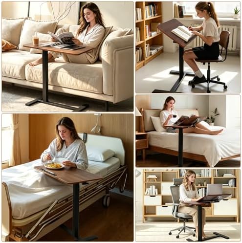 Adjustable Overbed Table with Wheels, Rolling Laptop Table for Bed & Sofa - Image 4