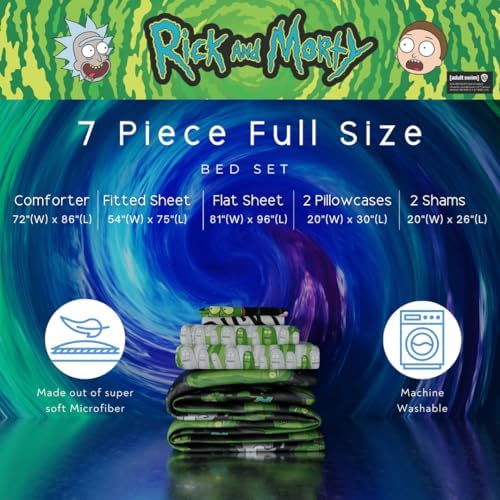 Rick & Morty Bedding 7 Piece Super Soft Cozy Reversible Comforter and Sheet Set with Sham, Full, (Officially Licensed Product) By Franco - Image 3