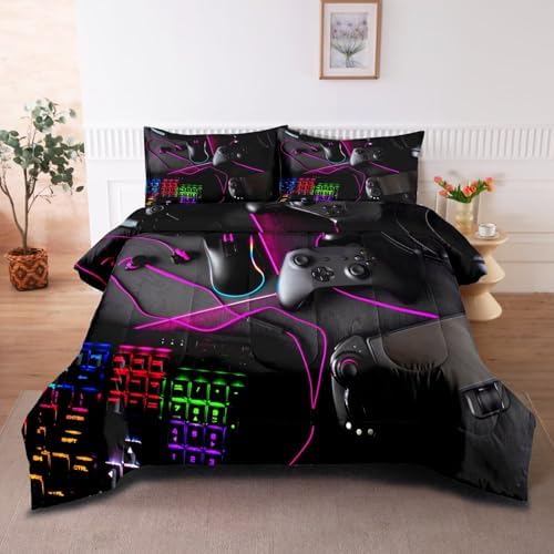 Gaming Comforter for Boys Teens,Game Bedding Sets Queen,Kids Gamer Comforter Set,Video Game Bedroom Bed Set Controller Duvet All Season 3 Piece by GRATTIOC