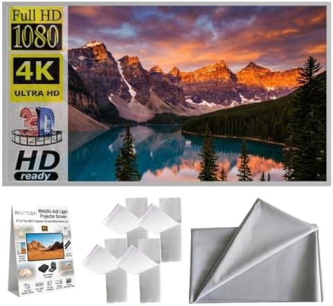 Metallic Anti Light Projector Screen Outdoor 4k HD 16:9 Projection Screen Indoor Portable Foldable Ambient Light Rejecting Daytime Wall Mount Wrinkle-Free Fast Setup for Home Theater (Slim#1, 120in) by Unknown