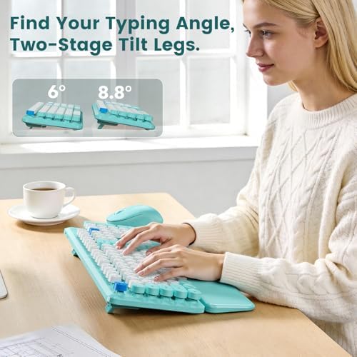 Wireless Keyboard Mouse Combo, Magnetic Wrist Rest, Round Keycap, Aqua Blue - Image 5