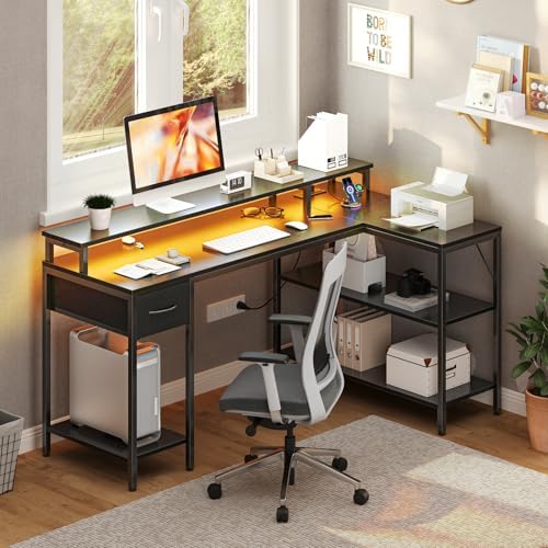 DUMOS 53 Inch Gaming Desk, L Shaped Desk, LED Lights - Image 2