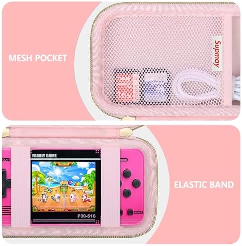 Supmay Carrying Case Compatible with WELLST·G Handheld Game for Kids -Preloaded 220 Retro Video Games, Portable Gaming Player Storage Holder Travel Bag with Mesh Pocket for USB Cable, Pink - Image 4