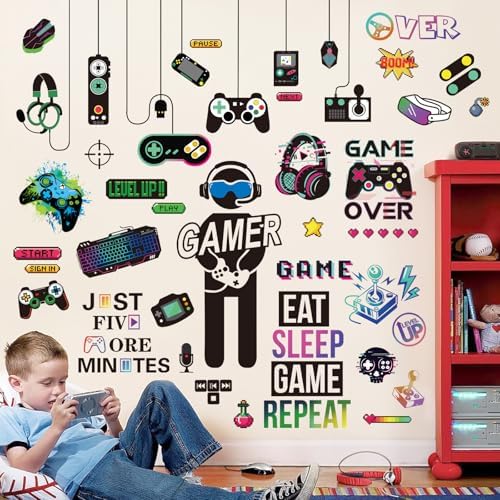 decalmile Gamer Gaming Controller Eat Sleep Game Boys Wall Decals Stickers by decalmile
