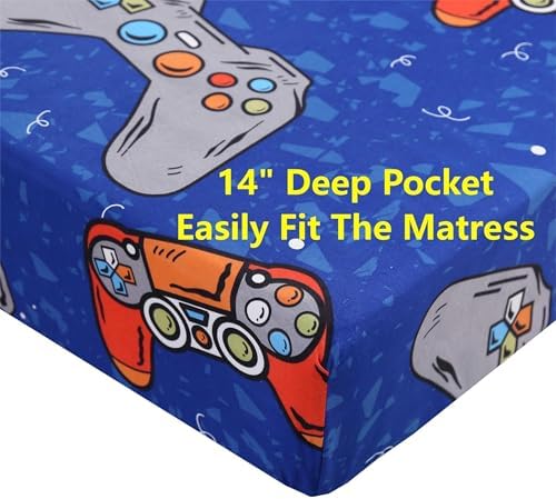 SDIII 4 Pieces Blue Gamer Sheets Twin Size Bed Set, Soft Microfiber Gaming Bed Sheet, Games Console Twin Sheets Set for Boys Kids - Image 6