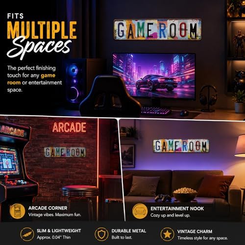 Game Room Vintage Metal Tin Sign, License Plate Style Wall Decor, Colorful Retro Design 4×16 Inch (26001) - Image 6