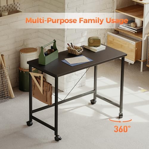 Mericonia 39x20 Inch Computer Desk with Wheels, Small Simple Rolling Desk - Image 4