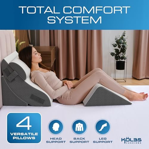 Kolbs 4pcs Orthopedic Bed Wedge Pillow Set | Stylish Chic Plush Velvet Cover | Post Surgery Body Pillow, Wedge Pillows For Sleeping | Acid Reflux and Gerd Wedge Pillow For Sleeping (4 Piece Wedge Set) - Image 2