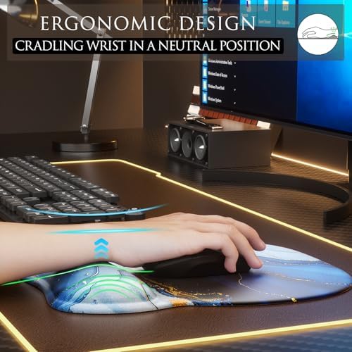 MROCO Ergonomic Mouse Pad with Gel Wrist Rest, 9.4 x 8.1 in, Blue Marble - Image 5