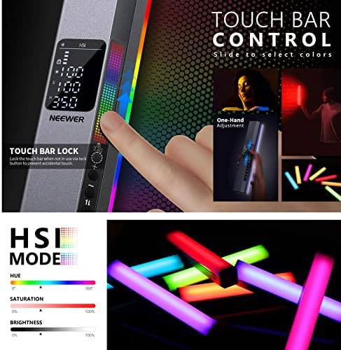 NEEWER RGB LED Video Light Stick, Touch Bar & APP Control, Magnetic Handheld Photography Lighting Wand, Dimmable 3200K~5600K CRI98+ Full Color LED Light with 6400mAh Battery, 17 Scenes, RGB1 - Image 4