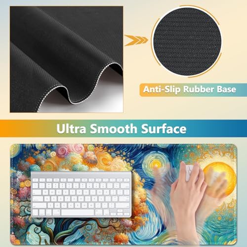 AIMSA Keyboard Mouse Pad Set, Large Gaming Mouse Pad + Wrist Rest + Mouse Pad with Wrist Support + Coaster, Easy Typing Pain Relief Desk Mat for Home Office, Starry Sky Tree - Image 4