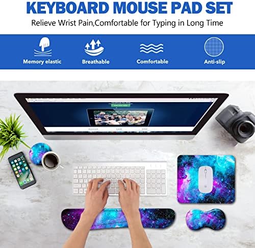 AIMSA Keyboard Wrist Rest Support + Mouse Pad + Mouse Wrist Rest + Coaster, Ergonomic Memory Foam Anti-Slip Rubber Base 4 PCS Set Easy Typing Pain Relief, Galaxy Nebula Universe - Image 2