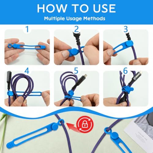Silicone Cable Ties Reusable, 6 Colors, High Elastic Cord Organizer Ties - Image 4