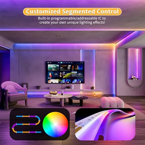 PAUTIX RGB Smart IC COB LED Strip Light Addressable 24ft/7.5m,UL-Listed DC24V Color Flowing Strip Light Multicolor Flexible Tape Lights for TV,Bedroom,Party DIY Decoration(Without Controller&Adapter) - Image 4