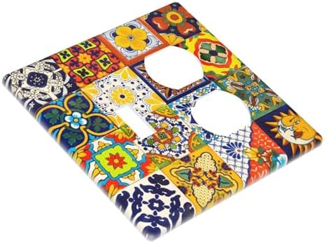 Decorative Outlet Covers Vintage Traditional Colorful Mexican Talavera Tiles Style 2 Gang Combination 1 Toggle/1 Duplex Light Switch Cover Gfci Wall Plate Electrical Receptacle Switchplate - Image 3