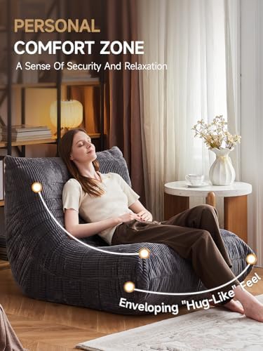 ZCUBED Large Bean Bag Chairs for Adults, Memory Foam Lounge Chair, Soft Corduroy Big Bean Bag Chair Lazy Sofa, Comfy Floor Beanbag Chair Single Sofa for Bedroom Living Room Fireside Book Nook, Grey - Image 4