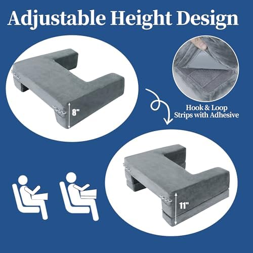 HOMBYS Adjustable Foam Crochet Pillow for Lap Support, Soft Velvet Reading & Gaming Pillow with Side Pocket and Elastic Band, Desk Pillow for Sofa, Bed & Floor, 2 Heights for Adjusting, (Grey) - Image 4