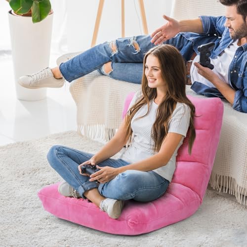 COSTWAY Floor Chair, Video Gaming Chairs with Back Support, Pink - Image 2