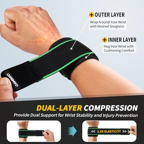 CAMBIVO 2 Pack Wrist Brace for Carpal Tunnel with wraps, Black-Green | Wrist Support, Adjustable Wrist Wraps for Weightlifting, Tendonitis, Pain Relief, Sleeping, Night, Gym, Neoprene, Both Hands - Image 3