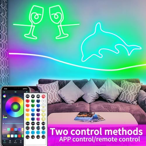 segrass 100ft LED neon Lights with Remote APP Control IP65 Waterproof Flexible Neon LED Strip Lights 24v RGB LED neon Rope Lights for Bedroom Room Outdoors Decor（2 Rolls of 50ft - Image 2