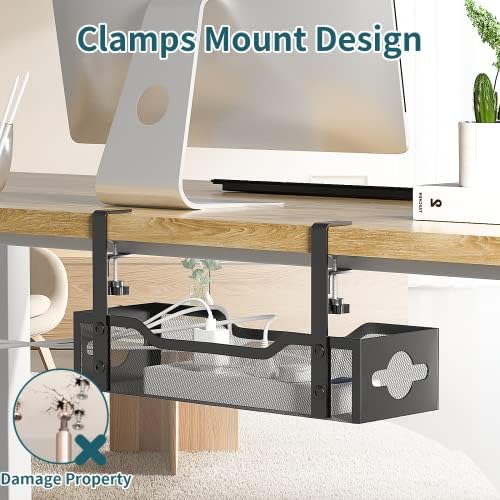 Under Desk Cable Management Tray Black, Litwaro Cable Management Under Desk No Drill, Cable Organizer with Clamp for Wire Management, Cord Organizer No Damage to Desk for Office, Home - Image 4