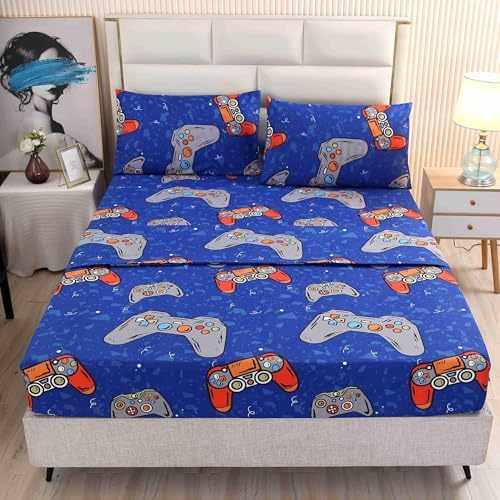 SDIII 4 Pieces Blue Gamer Sheets Twin Size Bed Set, Soft Microfiber Gaming Bed Sheet, Games Console Twin Sheets Set for Boys Kids - Image 2
