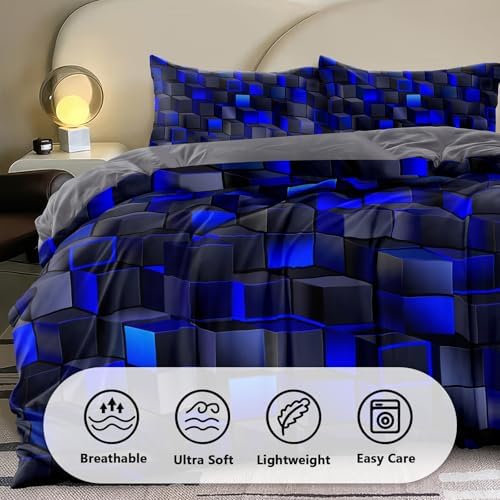 6 Pieces 3D Block Bedding Set Queen Size Blue Gaming Block for Boys Comforter Set Bed in A Bag Perfect for Boys Girls Kids Teens Bedroom Decorative Queen13 - Image 3