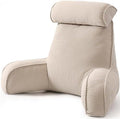 Reading Pillow for Sitting Up in Bed, Corduroy Backrest Pillow with Arms, Side Pocket & Washable Cover, Bed Rest Pillow Back Support for Adults, Beige Gray by Ailuteie