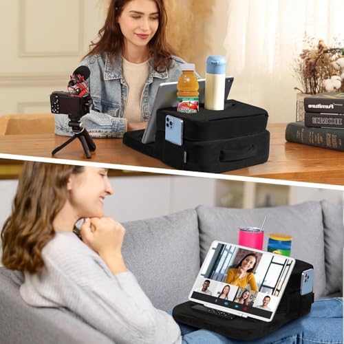 TabCouchCaddy - Couch Cup Holder Tray Pillow - Bed, Couch Caddy, Sofa, RV & Car - Holds Drinks, Snacks, Remotes, Phones, Kindle, Tablet | Bed Cup Holder (Black) - Image 6
