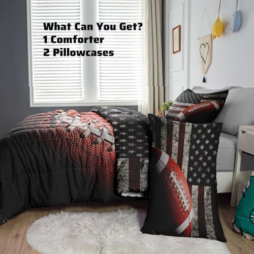 American Football Comforter Set for Boys Teens,Kids Sports Bedding Set Full Size,USA Flag Football Printed Bedroom Sets with 2 Matching Pillow Shams - Image 3