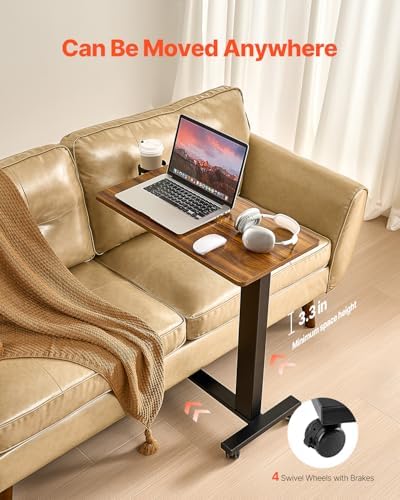 VEVOR Electric Overbed Table, Height Adjustable Hospital Bed Table, Over The Bed Table with Wheels, Mobile Laptop Desk with Cup Holder & Lifting Button, Overbed Desk for Home, Office, Study - Image 6